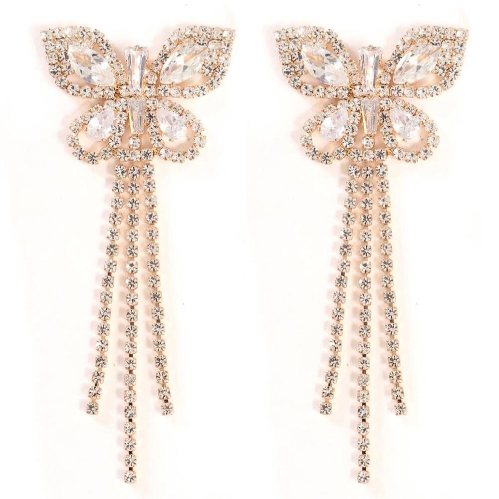 FASHION NOVA Gold Tone Butterfly Gems Earrings NWT
